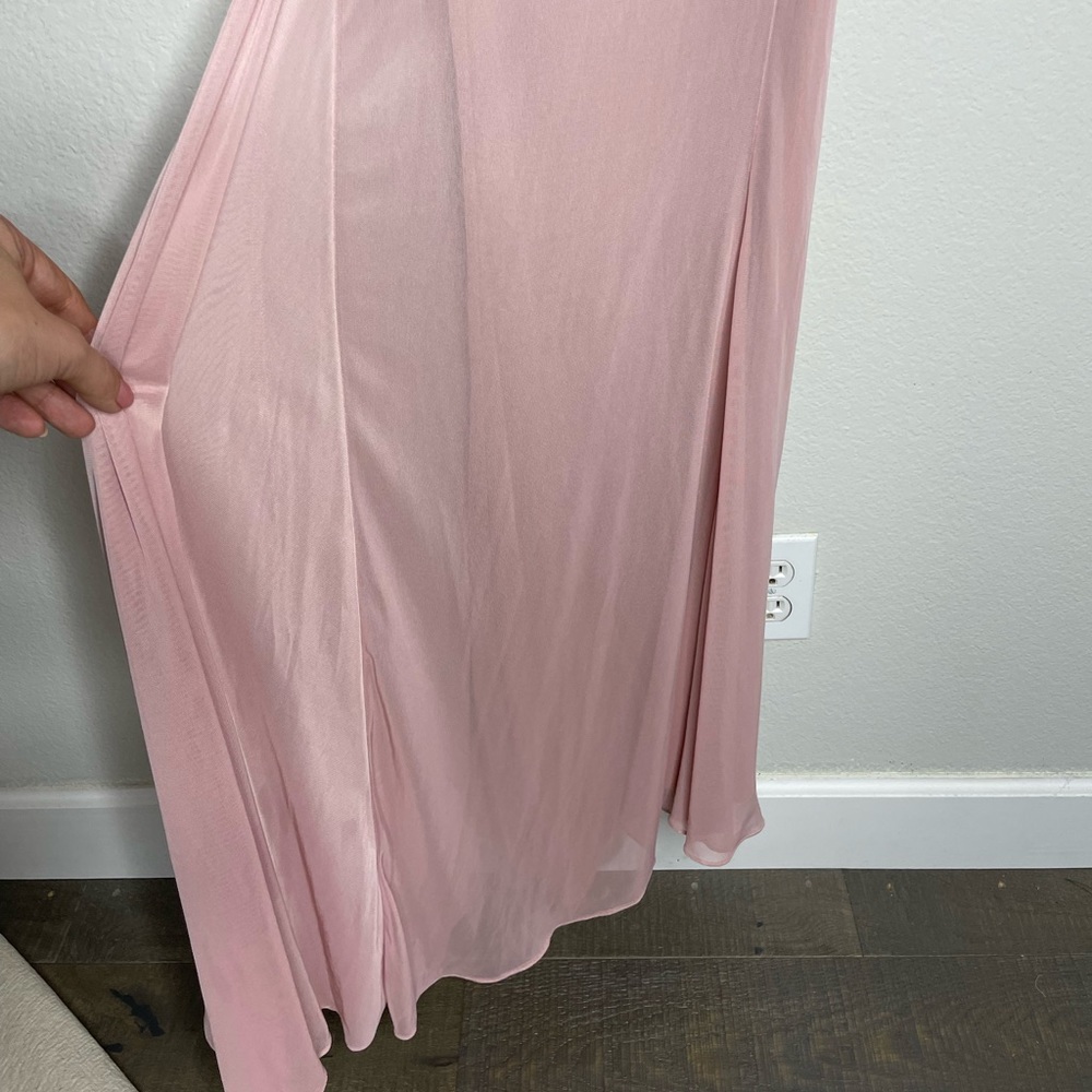 Azazie Dusty Rose One Shoulder Mesh Mermaid Maxi Gown Dress 8 - Picture 7 of 10